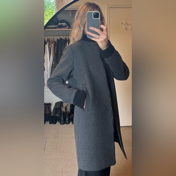 Oak + Fort Grey Black Ribbed Cuff Wool Knit Zip Up Bomber Peacoat Jacket Coat - Picture 4 of 13